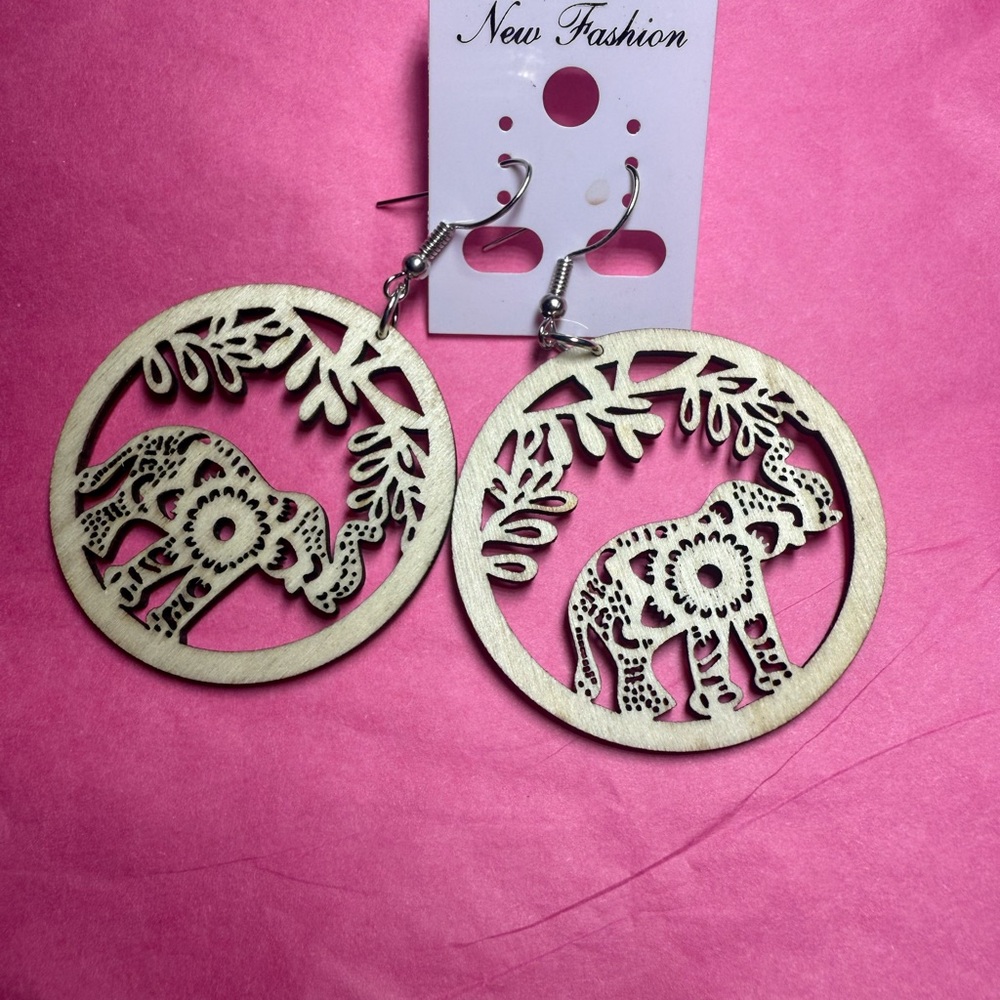 Elephant Cutout Wooden Earrings